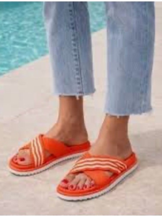 Vivaia Shoes - Vivaia Orange Knit Criss Cross Striped Strap Slide Sandals Size 6
